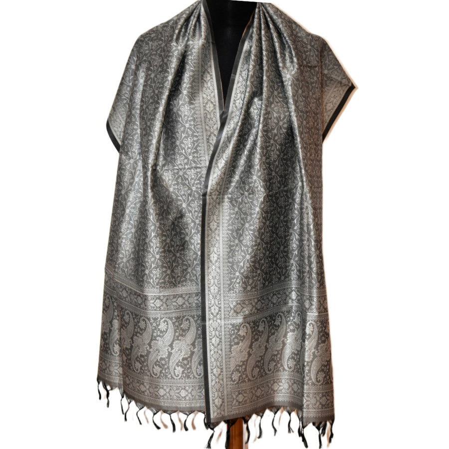 Decorative scarf with intricate patterns on a white background