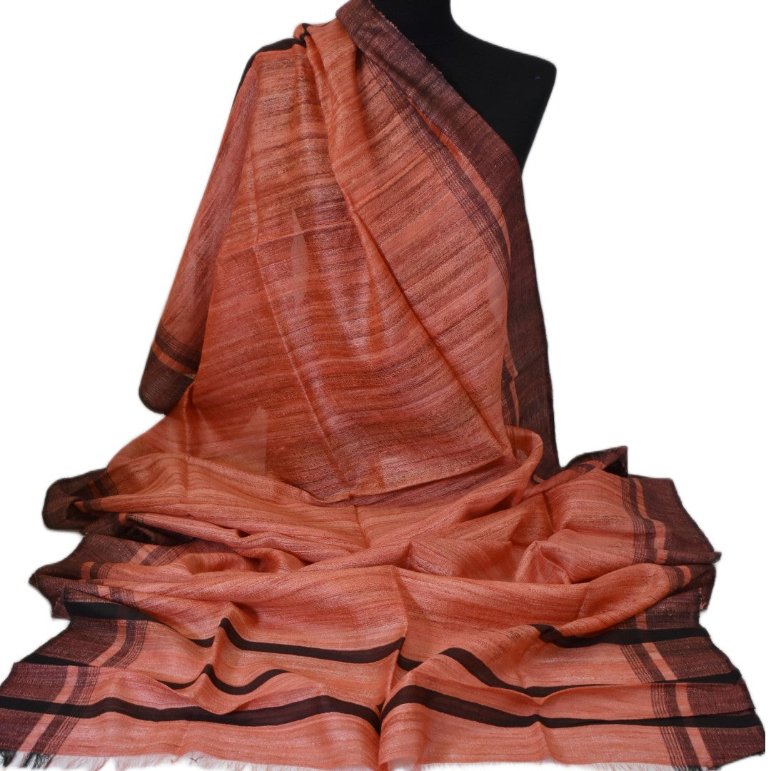 Sal tesut manual din 100% Matase Naturala Organica - Ghicha Tassar/Tussar Silk - Rosu Ruginiu -> Cod: NEWGHICHA4