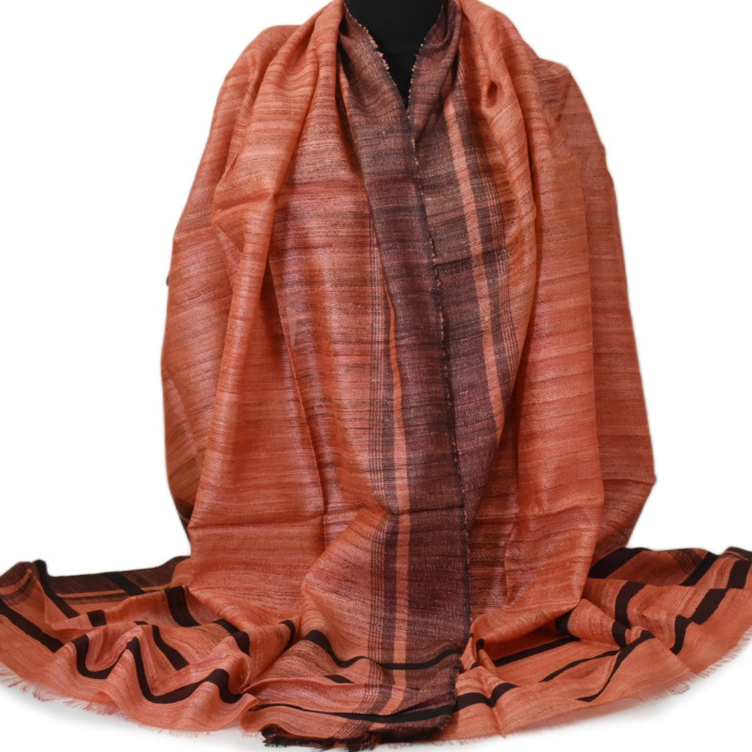 Sal tesut manual din 100% Matase Naturala Organica - Ghicha Tassar/Tussar Silk - Rosu Ruginiu -> Cod: NEWGHICHA4