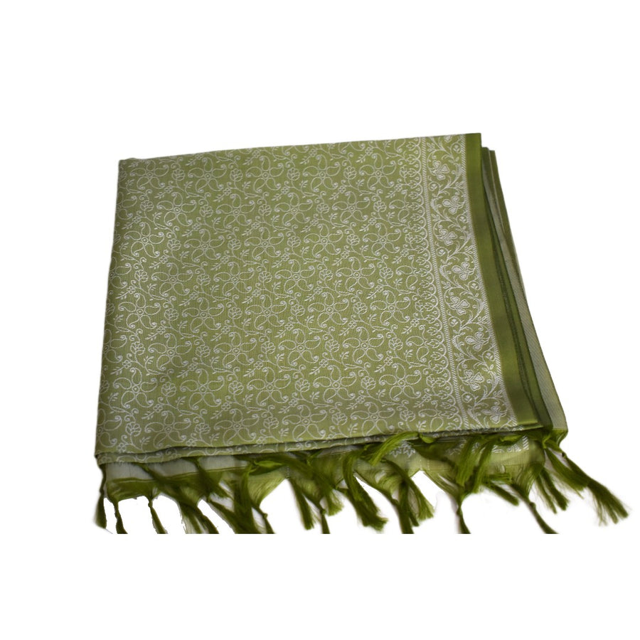 Green scarf with fringe on a white background