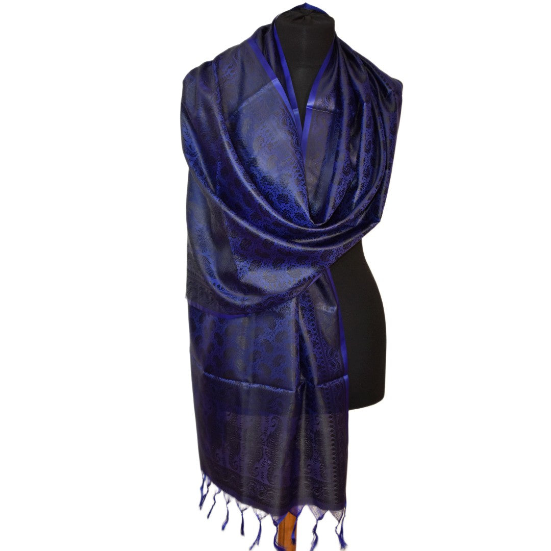 Esarfa-Sal din Matase Naturala si Fibre de Bananier -> Albastru Indigo ->Cod: New Banana Silk14