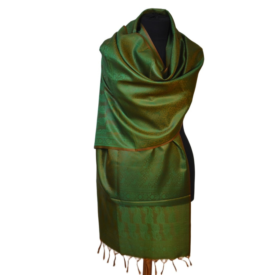 Green patterned scarf on a white background