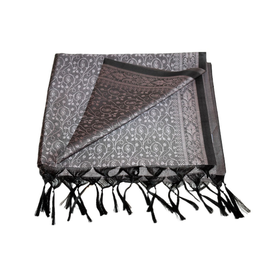 Patterned scarf with tassels on a white background