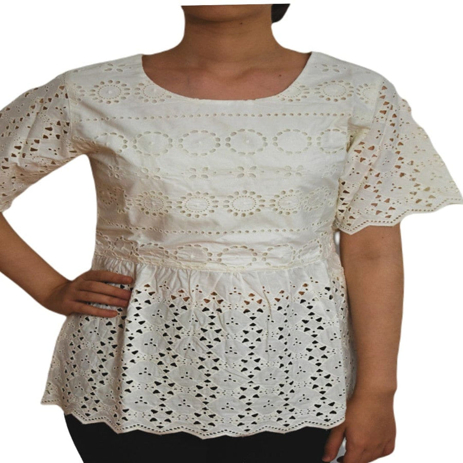 Bluza din Bumbac 100% cu Broderie decupata - Snow - tunica