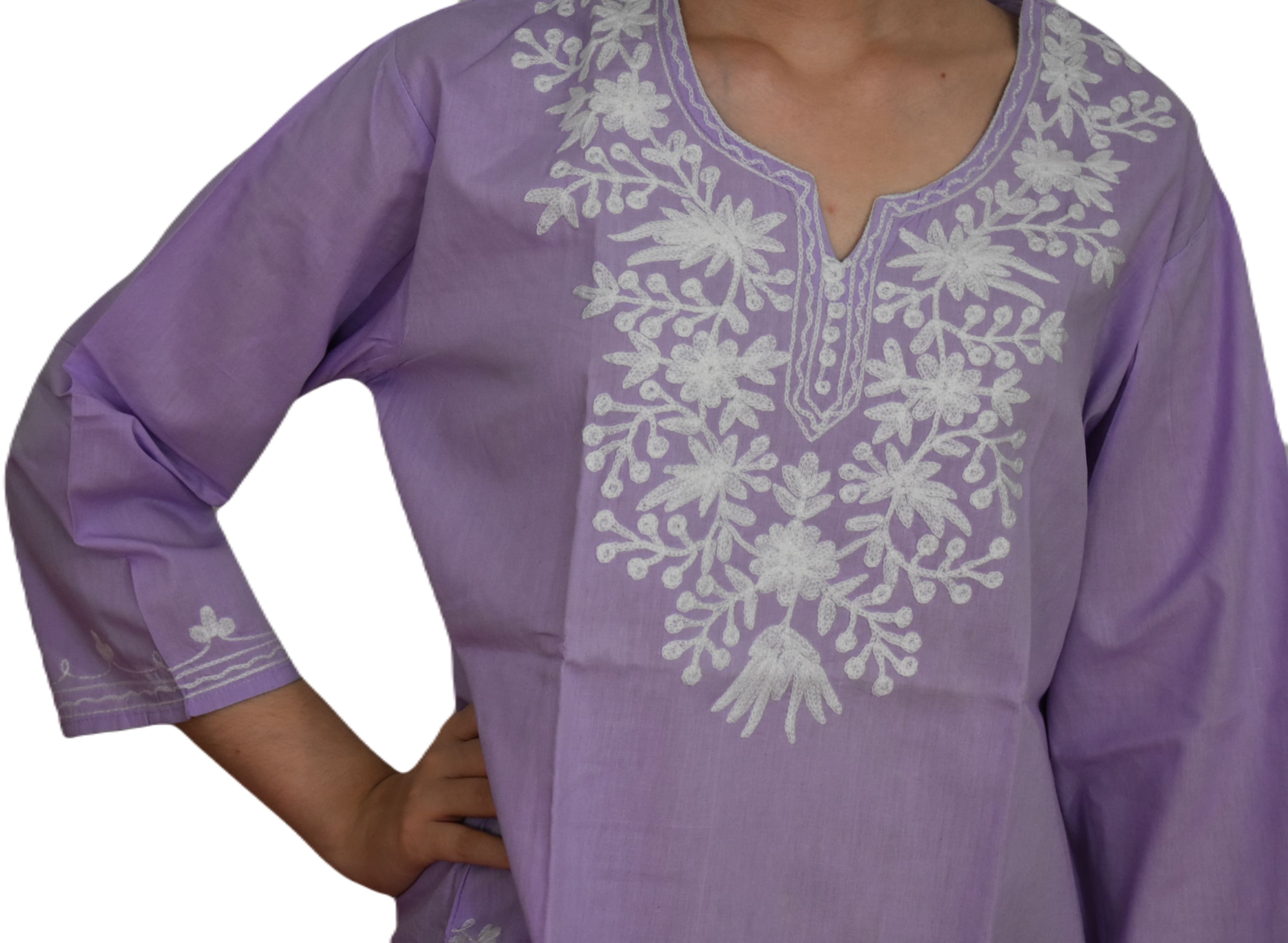 Bluza/Tunica din bumbac cu Broderie Kashmiri -> Cod: KASHMIRI024 - L-XL (42-44) - Bluza tunica cu broderie Kashmiri