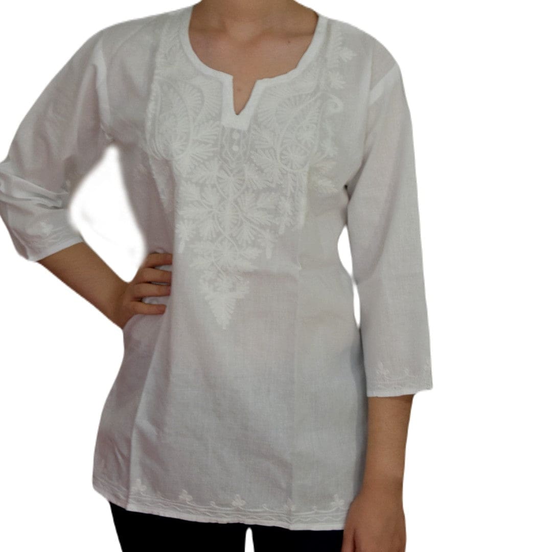 Bluza/Tunica din bumbac cu Broderie Kashmiri -> Cod: KASHMIRI030 - Bluza tunica cu broderie Kashmiri
