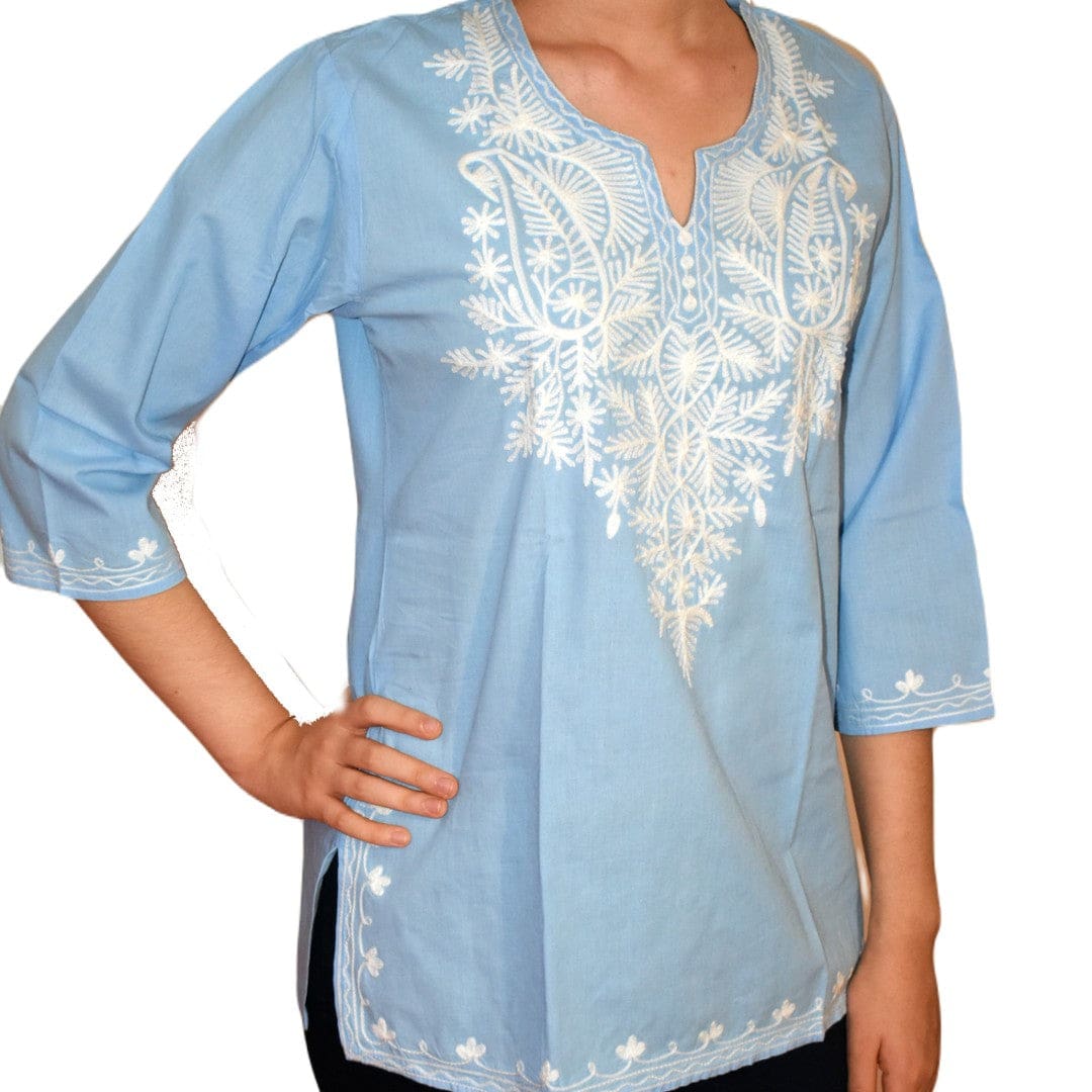 Bluza/Tunica din bumbac cu Broderie Kashmiri -> Cod: KASHMIRI05 - S-M - Bluza tunica cu broderie Kashmiri