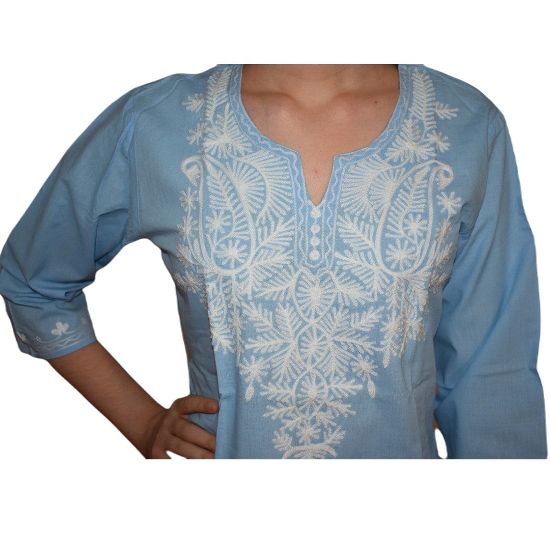 Bluza/Tunica din bumbac cu Broderie Kashmiri -> Cod: KASHMIRI05 - Bluza tunica cu broderie Kashmiri