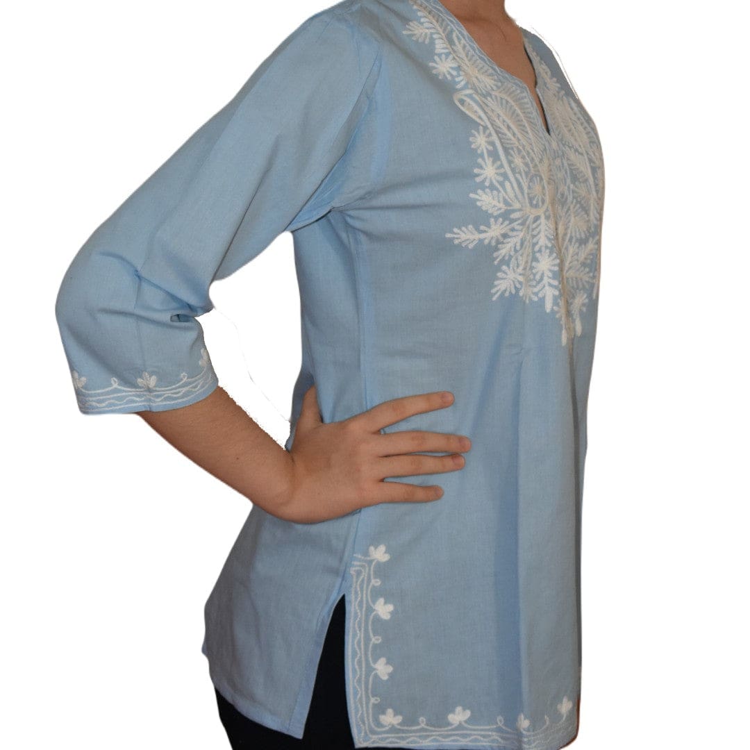 Bluza/Tunica din bumbac cu Broderie Kashmiri -> Cod: KASHMIRI05 - Bluza tunica cu broderie Kashmiri