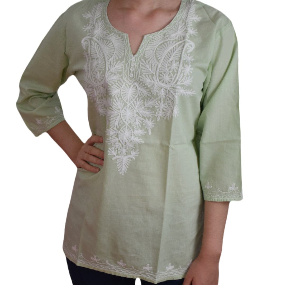 Bluza/Tunica din bumbac cu Broderie Kashmiri -> Cod: KASHMIRI50 - M-L (40-42) - Bluza tunica cu broderie Kashmiri