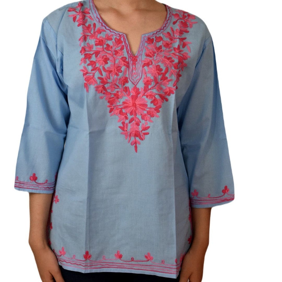 Bluza/Tunica din bumbac cu Broderie Kashmiri -> Cod: KASHMIRI51 - M-L (40-42) - Bluza tunica cu broderie Kashmiri