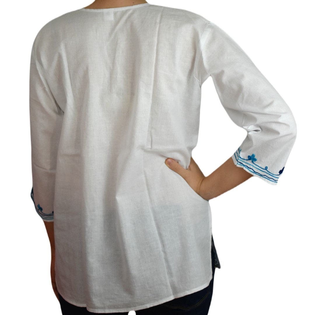 Bluza/Tunica din bumbac cu Broderie Kashmiri -> Cod: KASHMIRI53 - M-L (40-42) - Bluza tunica cu broderie Kashmiri