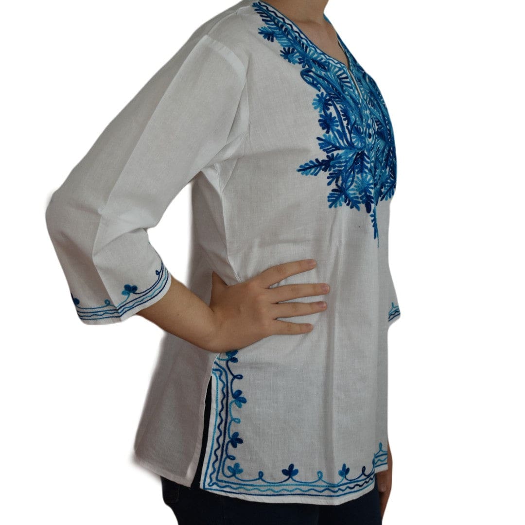 Bluza/Tunica din bumbac cu Broderie Kashmiri -> Cod: KASHMIRI53 - M-L (40-42) - Bluza tunica cu broderie Kashmiri
