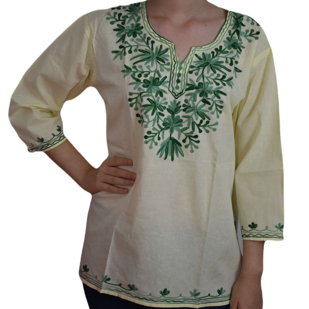 Bluza/Tunica din bumbac cu Broderie Kashmiri -> Cod: KASHMIRI55 - M-L (40-42) - Bluza tunica cu broderie Kashmiri