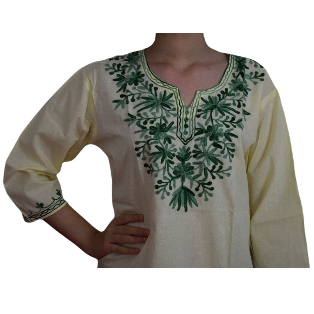 Bluza/Tunica din bumbac cu Broderie Kashmiri -> Cod: KASHMIRI55 - M-L (40-42) - Bluza tunica cu broderie Kashmiri