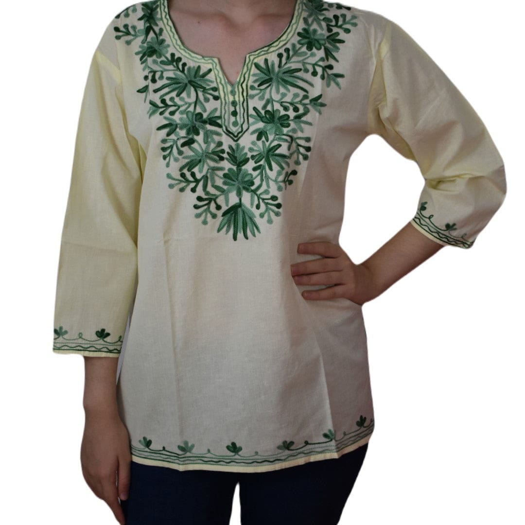 Bluza/Tunica din bumbac cu Broderie Kashmiri -> Cod: KASHMIRI55 - M-L (40-42) - Bluza tunica cu broderie Kashmiri