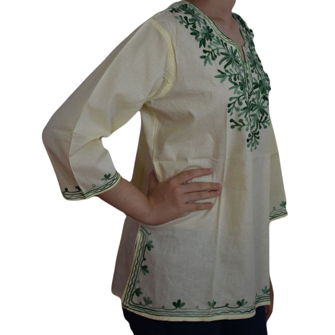 Bluza/Tunica din bumbac cu Broderie Kashmiri -> Cod: KASHMIRI55 - M-L (40-42) - Bluza tunica cu broderie Kashmiri