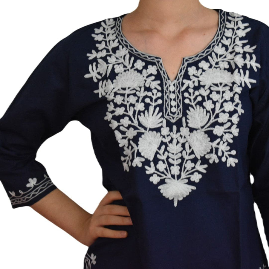 Bluza/Tunica din bumbac cu Broderie Kashmiri -> Cod: KASHMIRI56 - S-M (38-40) - Bluza tunica cu broderie Kashmiri