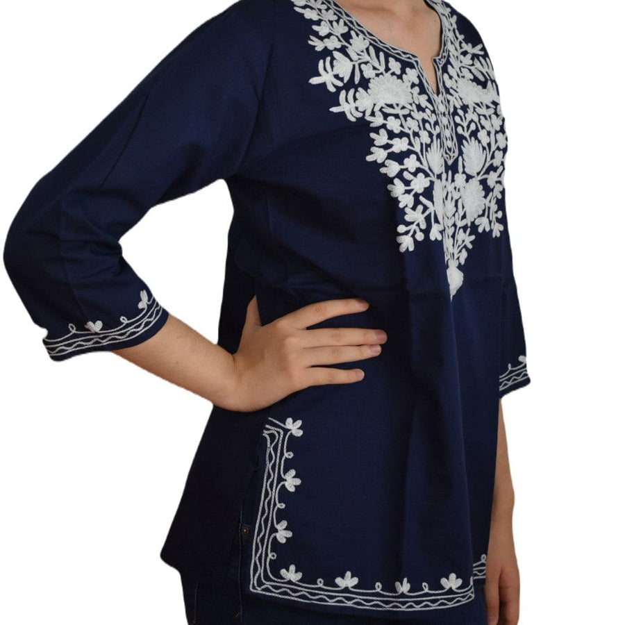 Bluza/Tunica din bumbac cu Broderie Kashmiri -> Cod: KASHMIRI56 - S-M (38-40) - Bluza tunica cu broderie Kashmiri
