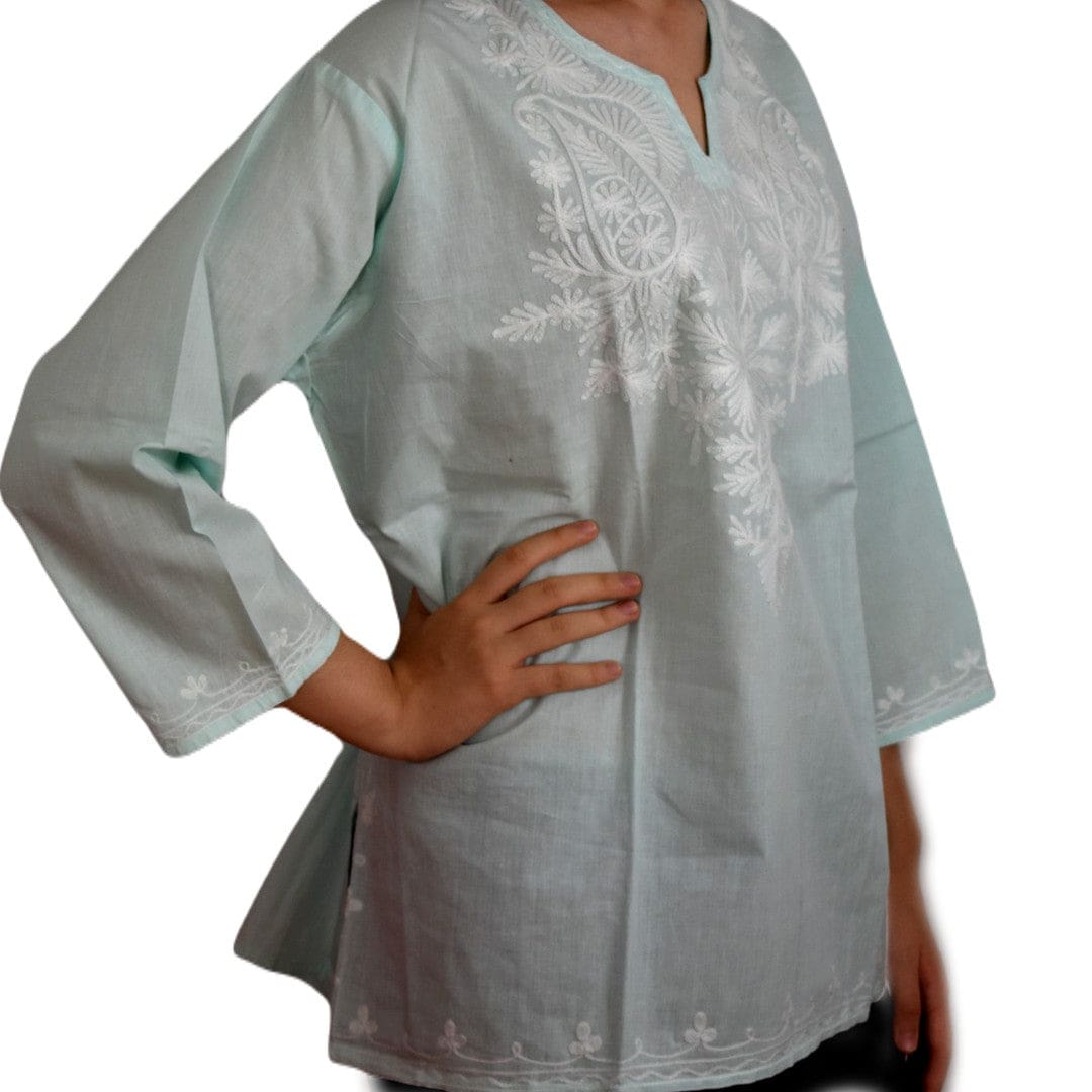 Bluza/Tunica din bumbac cu Broderie Kashmiri -> Cod: KASHMIRI57 - L-XL (42-44) - Bluza tunica cu broderie Kashmiri