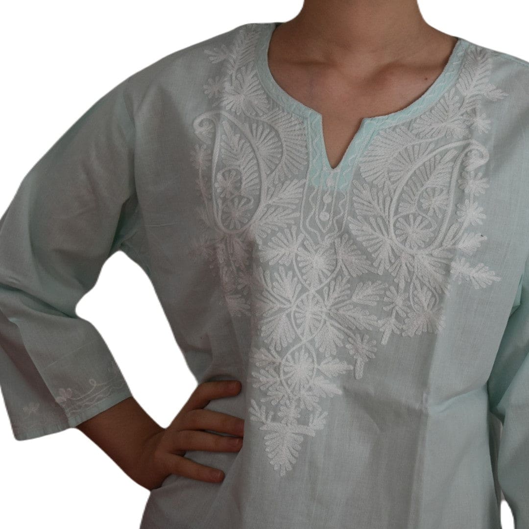 Bluza/Tunica din bumbac cu Broderie Kashmiri -> Cod: KASHMIRI57 - L-XL (42-44) - Bluza tunica cu broderie Kashmiri
