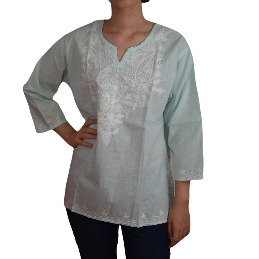 Bluza/Tunica din bumbac cu Broderie Kashmiri -> Cod: KASHMIRI57 - L-XL (42-44) - Bluza tunica cu broderie Kashmiri