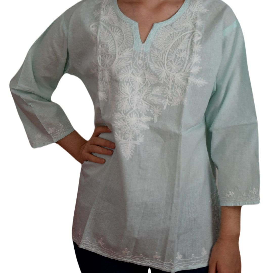 Bluza/Tunica din bumbac cu Broderie Kashmiri -> Cod: KASHMIRI57 - L-XL (42-44) - Bluza tunica cu broderie Kashmiri
