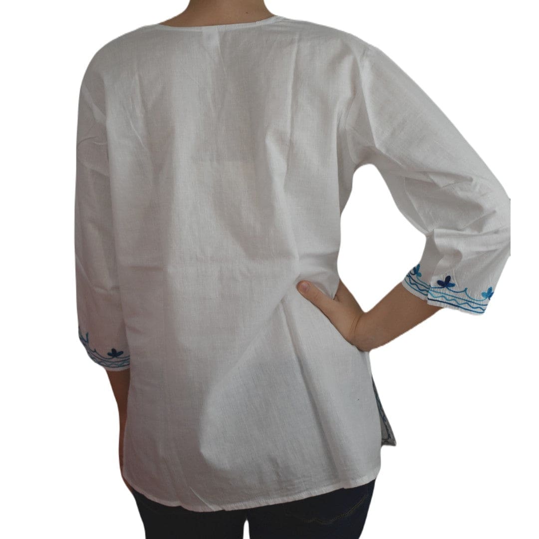 Bluza/Tunica din bumbac cu Broderie Kashmiri -> Cod: KASHMIRI58 - M-L (40-42) - Bluza tunica cu broderie Kashmiri