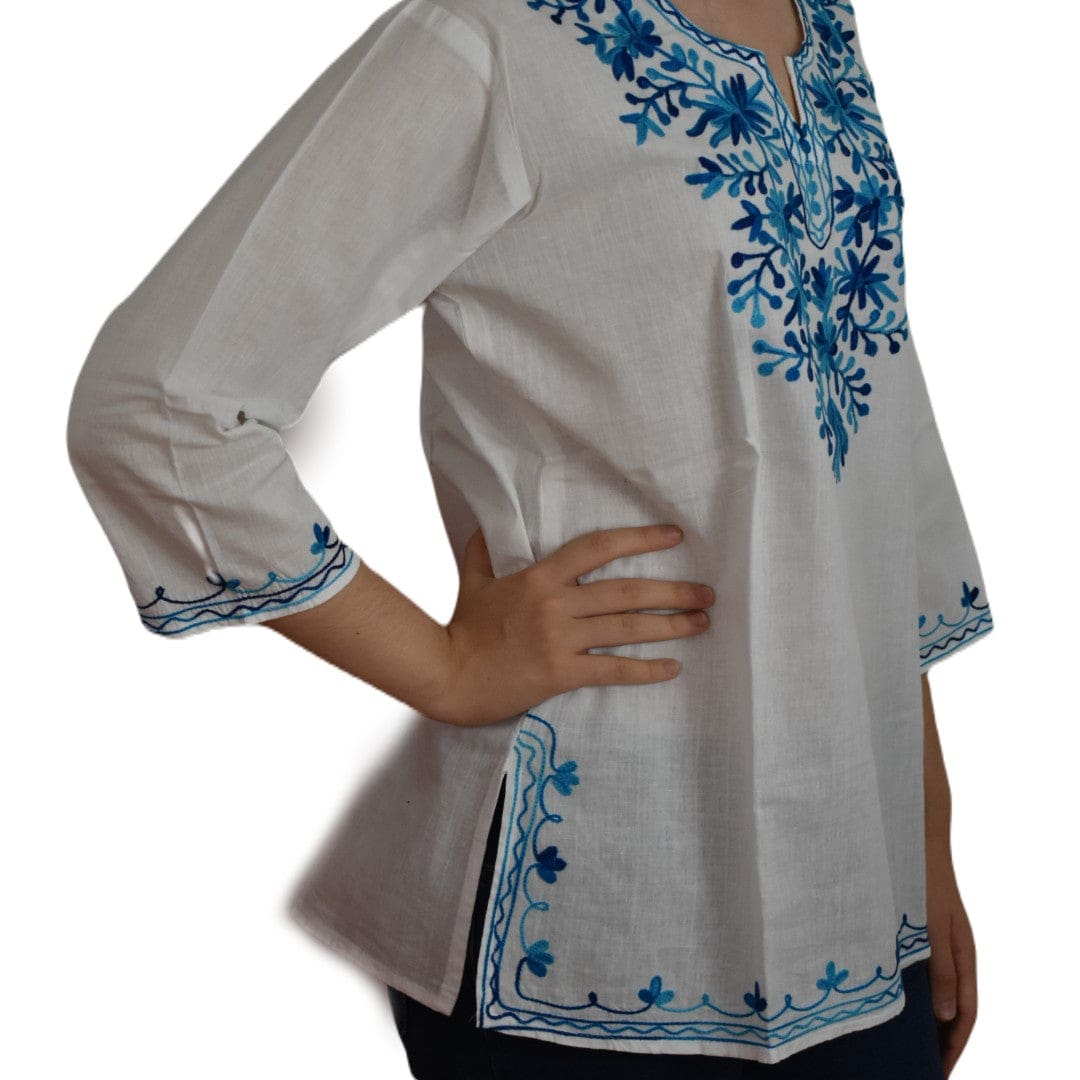 Bluza/Tunica din bumbac cu Broderie Kashmiri -> Cod: KASHMIRI58 - M-L (40-42) - Bluza tunica cu broderie Kashmiri