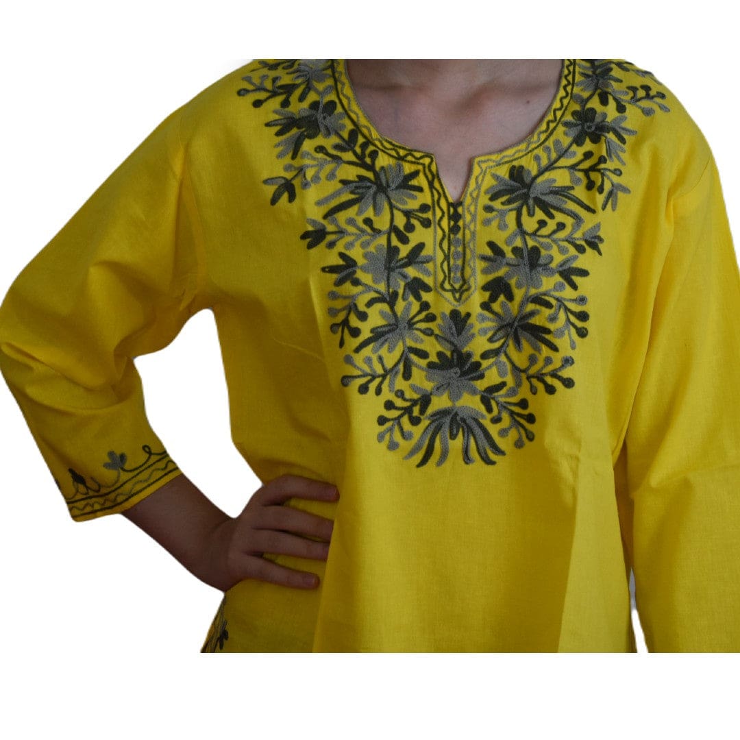 Bluza/Tunica din bumbac cu Broderie Kashmiri -> Cod: KASHMIRI59 - L-XL (42-44) - Bluza tunica cu broderie Kashmiri