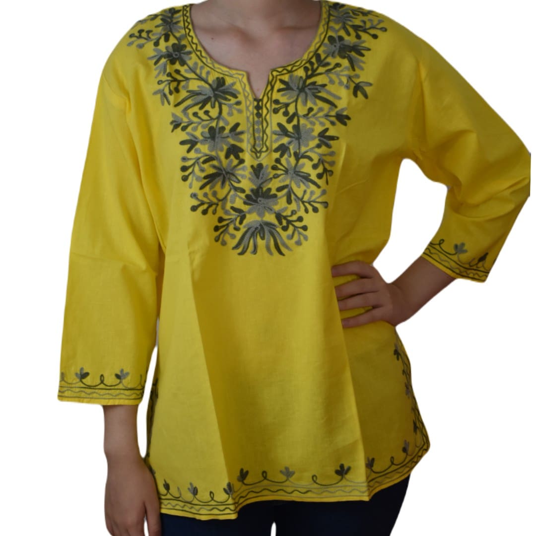 Bluza/Tunica din bumbac cu Broderie Kashmiri -> Cod: KASHMIRI59 - L-XL (42-44) - Bluza tunica cu broderie Kashmiri