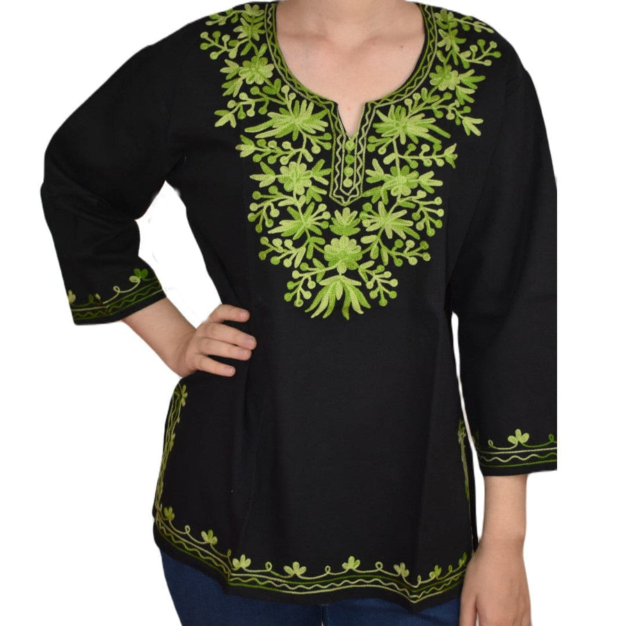 Bluza/Tunica din bumbac cu Broderie Kashmiri -> Cod: KASHMIRI60 - L-XL (42-44) - Bluza tunica cu broderie Kashmiri