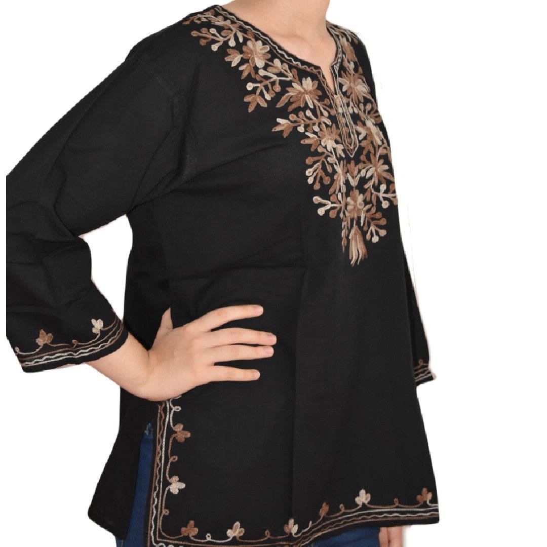 Bluza/Tunica din bumbac cu Broderie Kashmiri -> Cod: KASHMIRI63 - L-XL (42-44) - Bluza tunica cu broderie Kashmiri