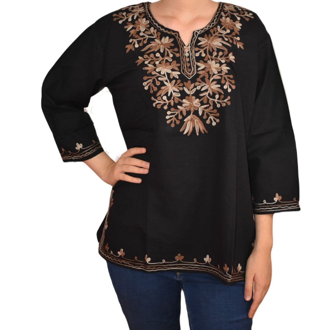 Bluza/Tunica din bumbac cu Broderie Kashmiri -> Cod: KASHMIRI63 - L-XL (42-44) - Bluza tunica cu broderie Kashmiri