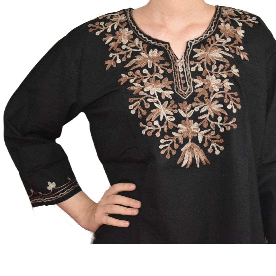Bluza/Tunica din bumbac cu Broderie Kashmiri -> Cod: KASHMIRI63 - L-XL (42-44) - Bluza tunica cu broderie Kashmiri