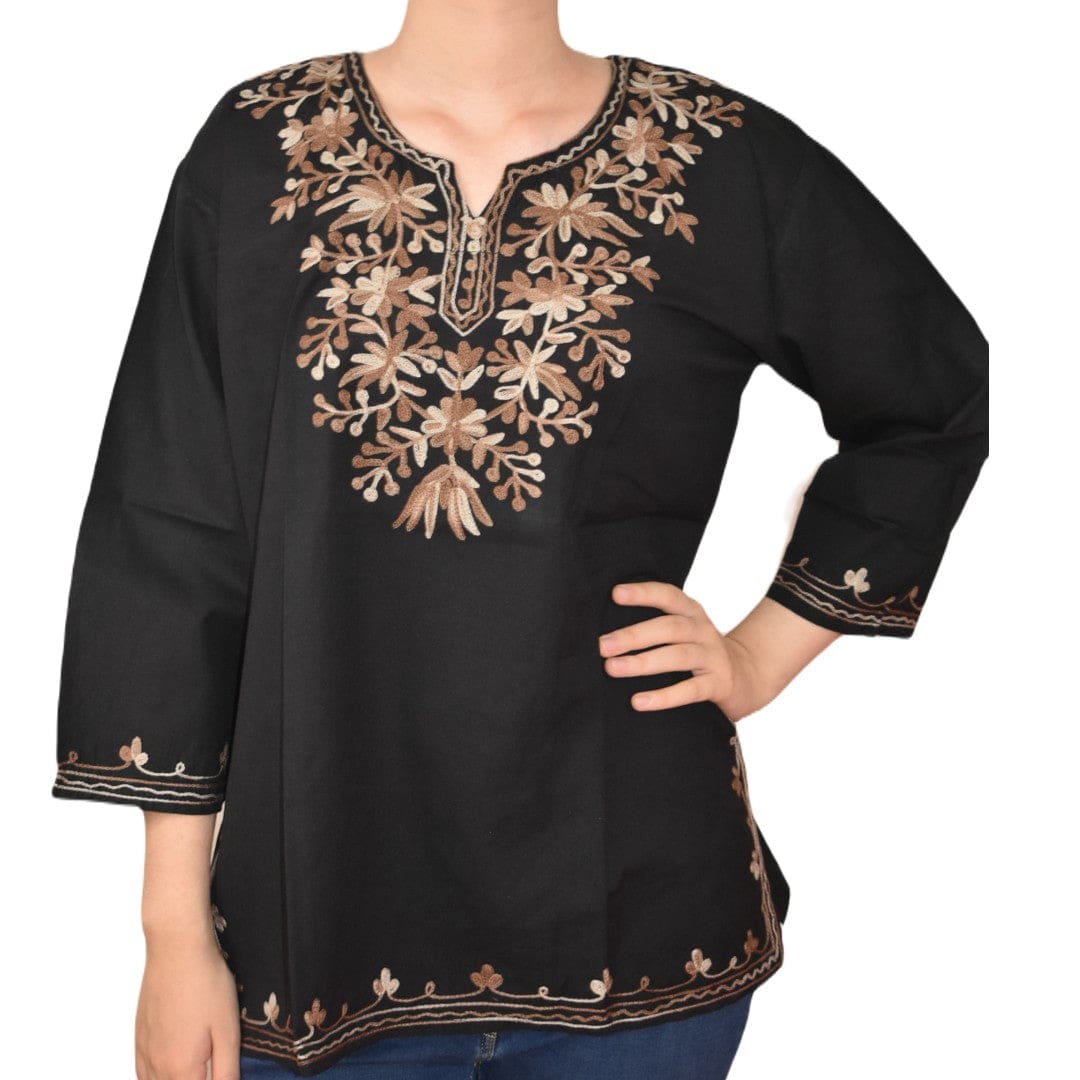 Bluza/Tunica din bumbac cu Broderie Kashmiri -> Cod: KASHMIRI63 - L-XL (42-44) - Bluza tunica cu broderie Kashmiri