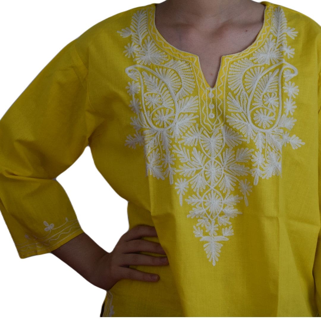 Bluza/Tunica din bumbac cu Broderie Kashmiri -> Cod: KASHMIRI64 - L-XL (42-44) - Bluza tunica cu broderie Kashmiri