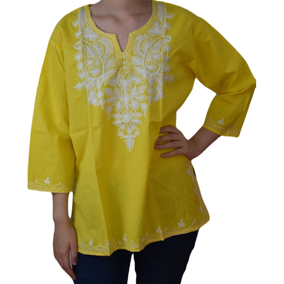 Bluza/Tunica din bumbac cu Broderie Kashmiri -> Cod: KASHMIRI64 - L-XL (42-44) - Bluza tunica cu broderie Kashmiri