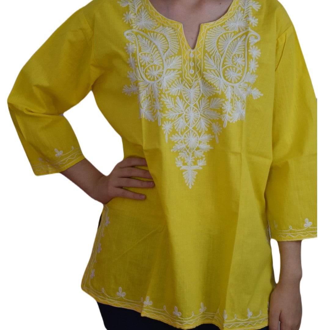 Bluza/Tunica din bumbac cu Broderie Kashmiri -> Cod: KASHMIRI64 - L-XL (42-44) - Bluza tunica cu broderie Kashmiri