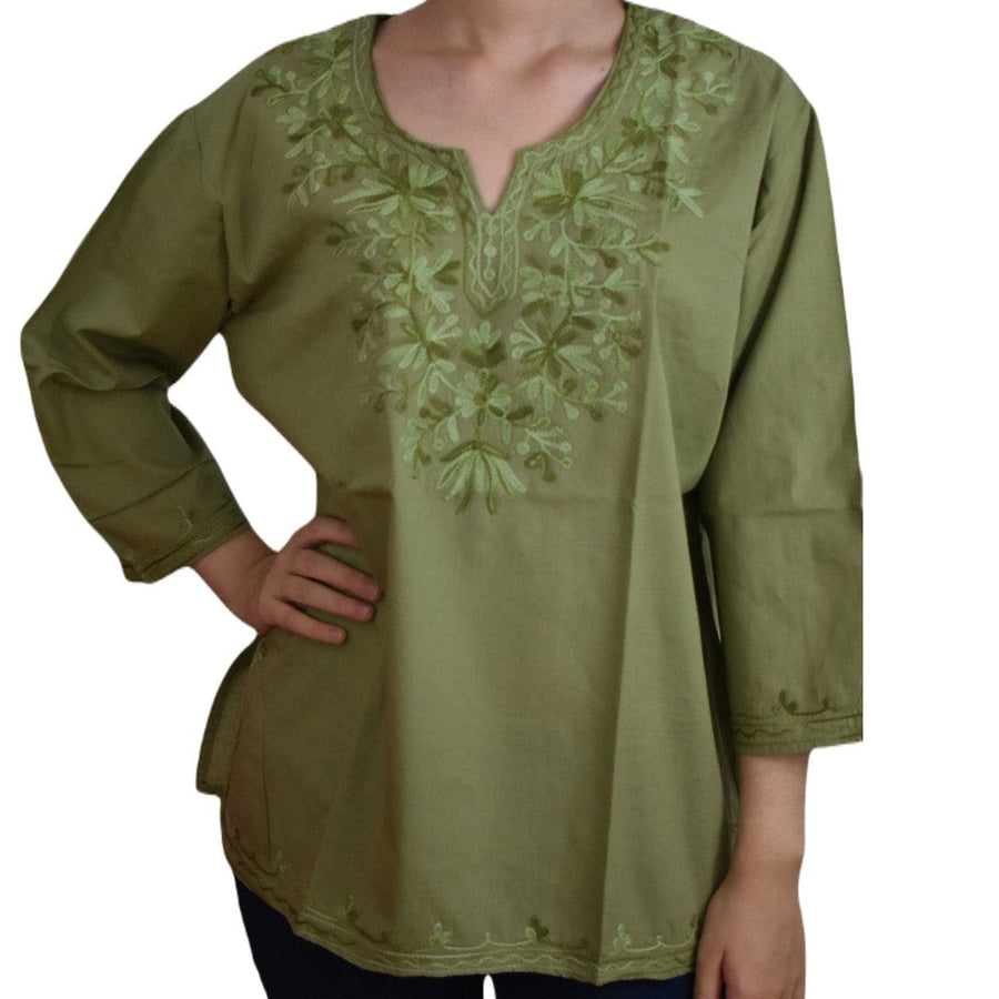 Bluza/Tunica din bumbac cu Broderie Kashmiri -> Cod: KASHMIRI65 - L-XL (42-44) - Bluza tunica cu broderie Kashmiri