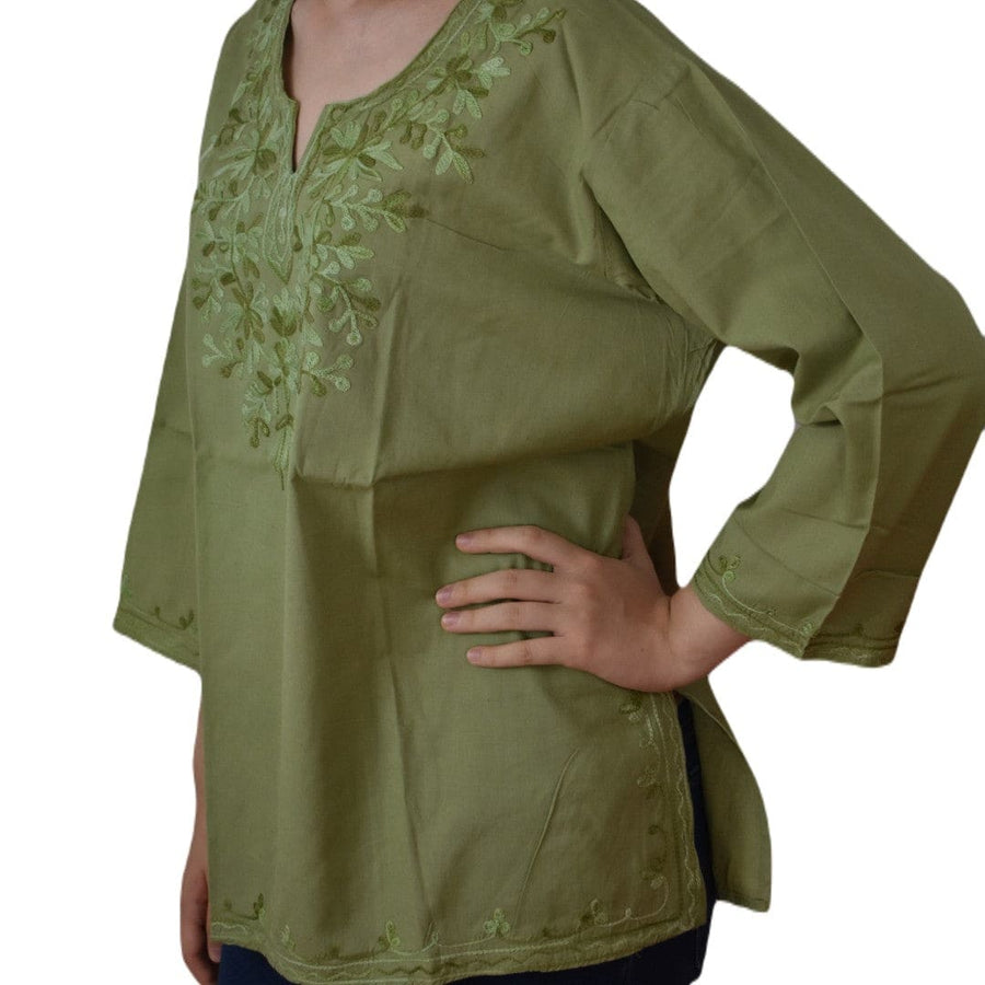 Bluza/Tunica din bumbac cu Broderie Kashmiri -> Cod: KASHMIRI65 - L-XL (42-44) - Bluza tunica cu broderie Kashmiri