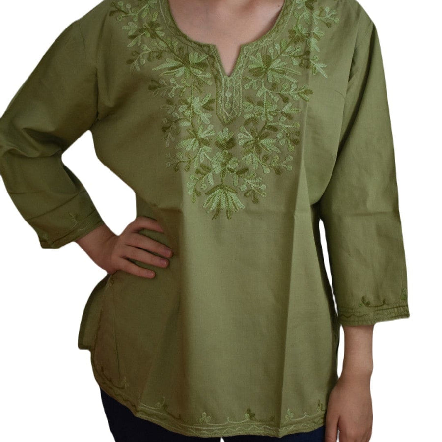 Bluza/Tunica din bumbac cu Broderie Kashmiri -> Cod: KASHMIRI65 - L-XL (42-44) - Bluza tunica cu broderie Kashmiri