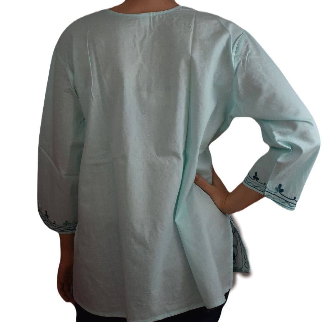 Bluza/Tunica din bumbac cu Broderie Kashmiri -> Cod: KASHMIRI66 - L-XL (42-44) - Bluza tunica cu broderie Kashmiri