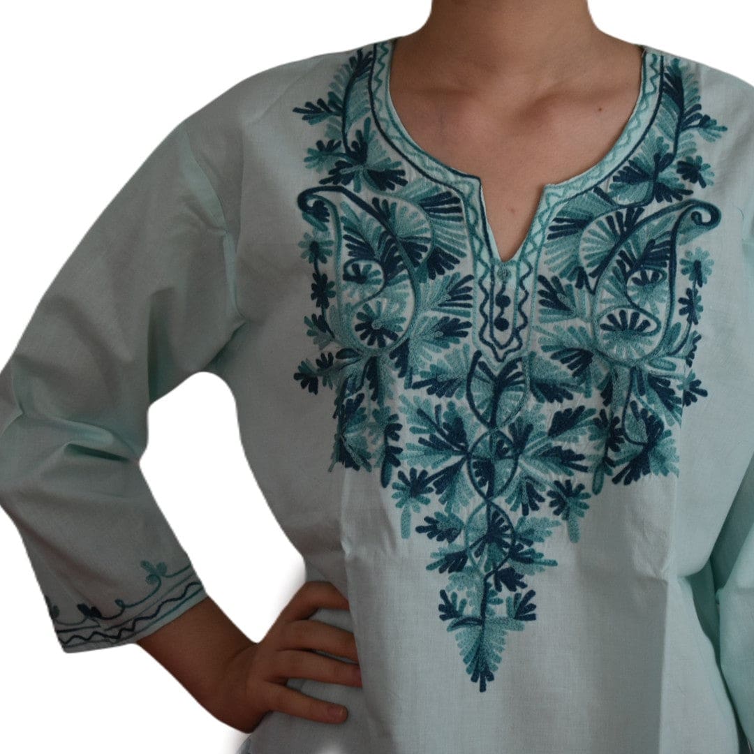 Bluza/Tunica din bumbac cu Broderie Kashmiri -> Cod: KASHMIRI66 - L-XL (42-44) - Bluza tunica cu broderie Kashmiri