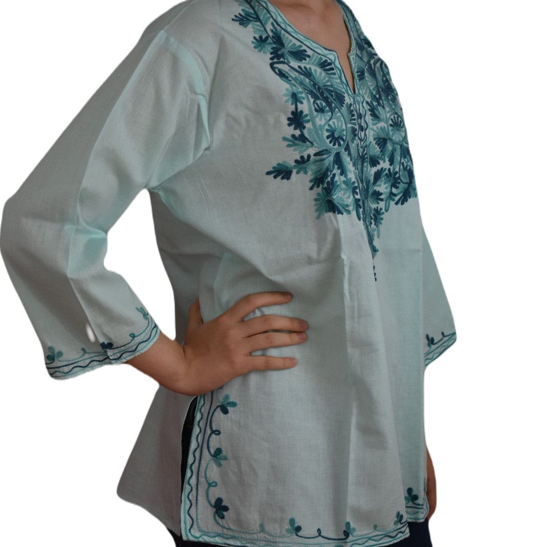 Bluza/Tunica din bumbac cu Broderie Kashmiri -> Cod: KASHMIRI66 - L-XL (42-44) - Bluza tunica cu broderie Kashmiri