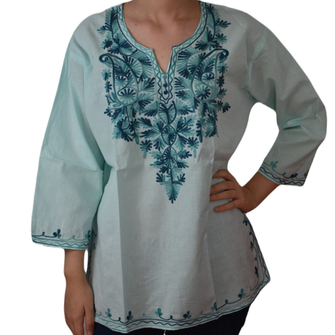 Bluza/Tunica din bumbac cu Broderie Kashmiri -> Cod: KASHMIRI66 - L-XL (42-44) - Bluza tunica cu broderie Kashmiri