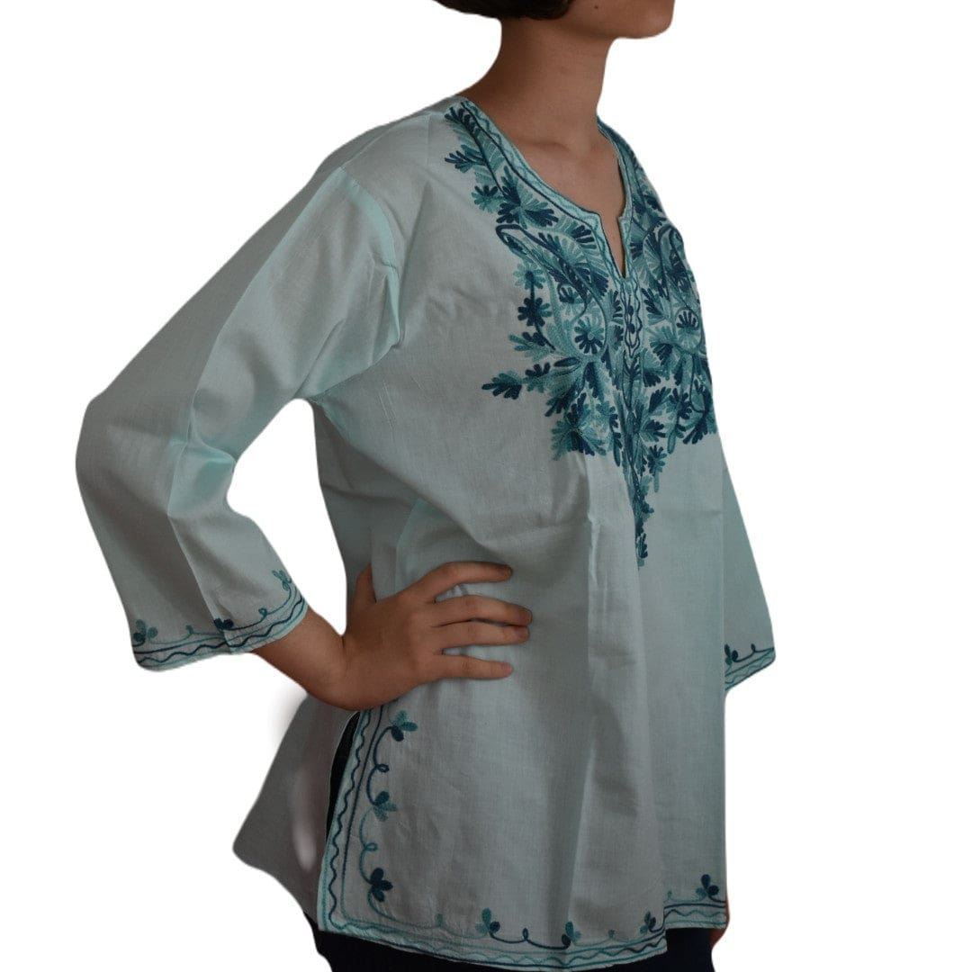 Bluza/Tunica din bumbac cu Broderie Kashmiri -> Cod: KASHMIRI66 - L-XL (42-44) - Bluza tunica cu broderie Kashmiri
