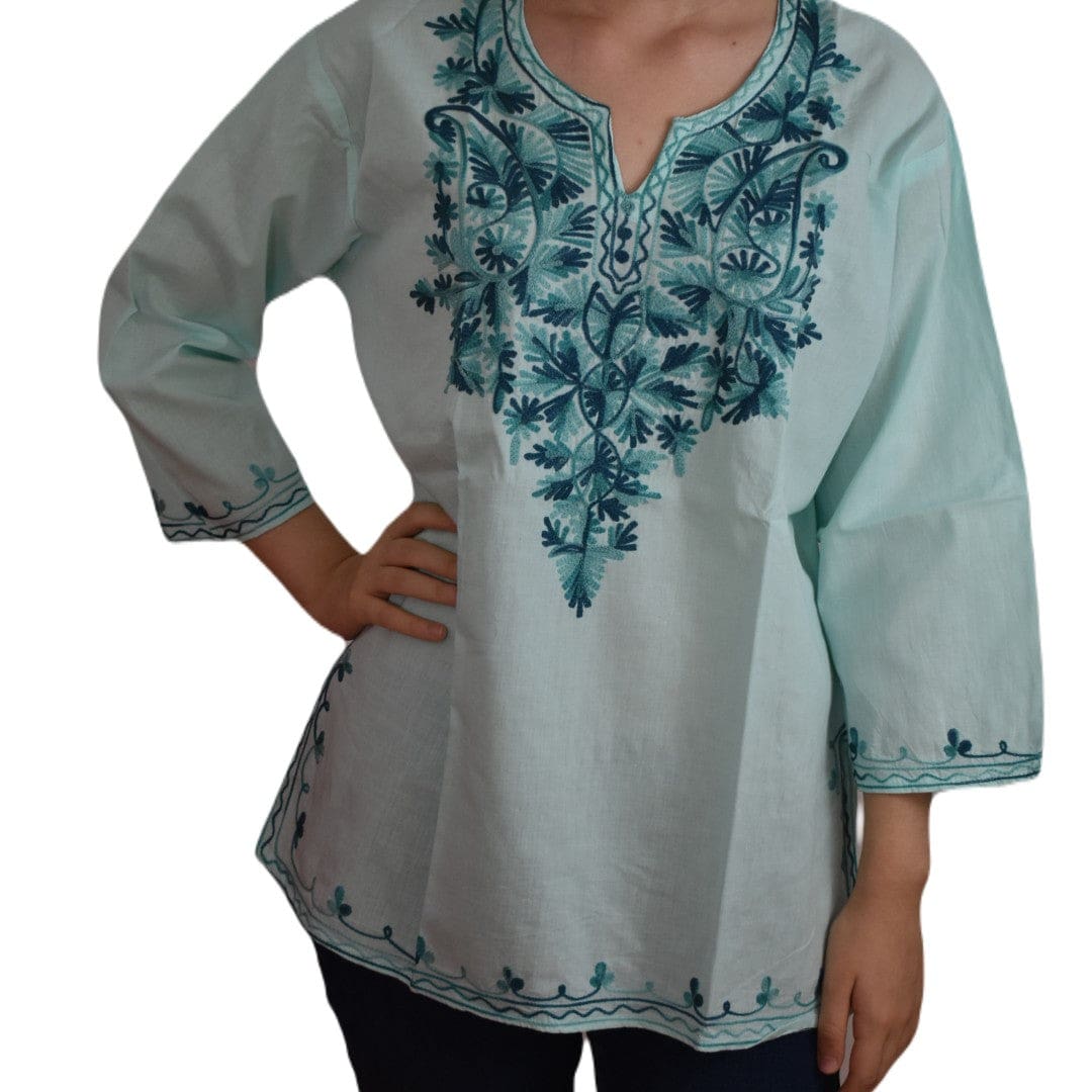Bluza/Tunica din bumbac cu Broderie Kashmiri -> Cod: KASHMIRI66 - L-XL (42-44) - Bluza tunica cu broderie Kashmiri