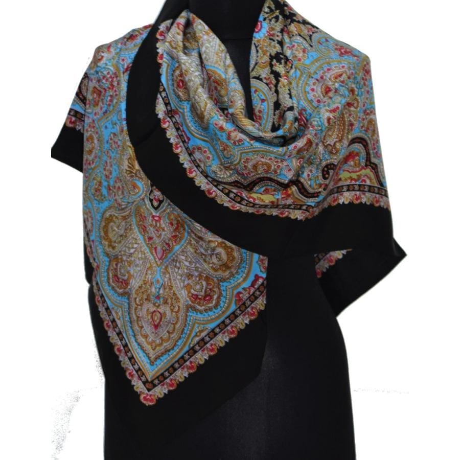 Esarfa din Tafta de Matase Naturala - Blue/Mustard Shades - Esarfa Matase Premium
