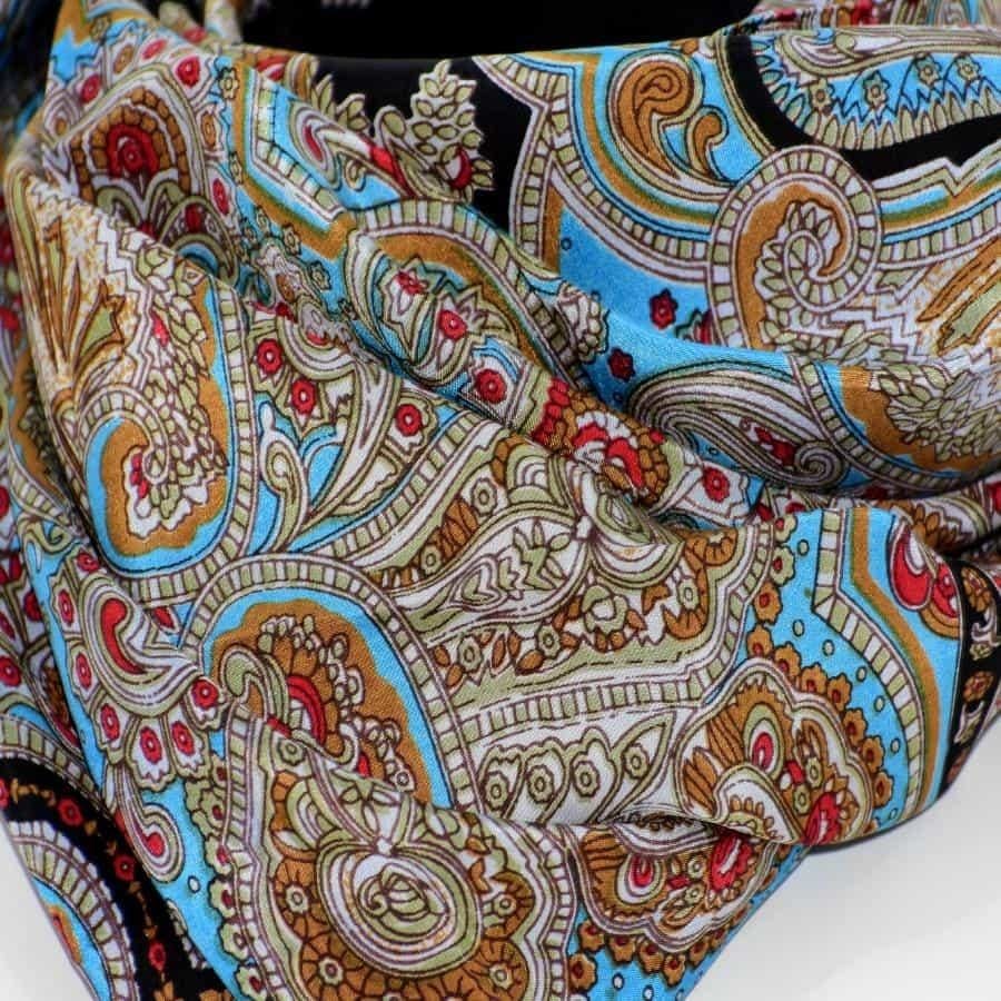 Esarfa din Tafta de Matase Naturala - Blue/Mustard Shades - Esarfa Matase Premium